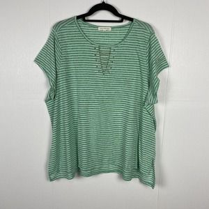 Retrology Women Green Short Sleeve Polyester Linen Blend Blouse Top Size 3X.